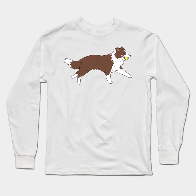 Cute running border collie dog illustration Long Sleeve T-Shirt by Yarafantasyart